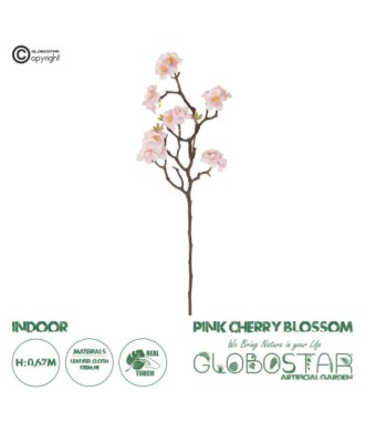 GloboStar® Artificial Garden PINK CHERRY BLOSSOM BRANCH 21454 Τεχνητό Διακοσμητικό Κλαδί Ροζ Κερασίας Y67cm